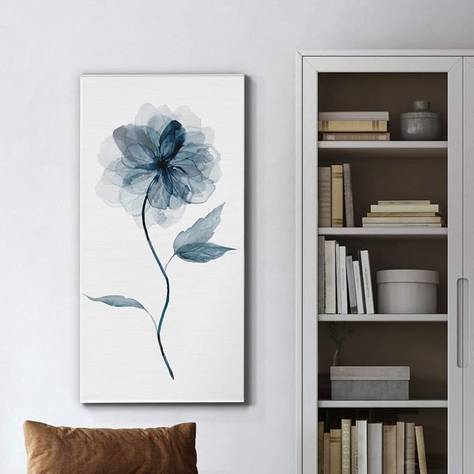 Renditions Gallery Canvas Floral Wall Art Nature Paintings & Prints Delicate Indigo Flower Modern Glam Romantic Canvas Artwork Decorations for Bedroom Office Kitchen - 12"x24" LT43