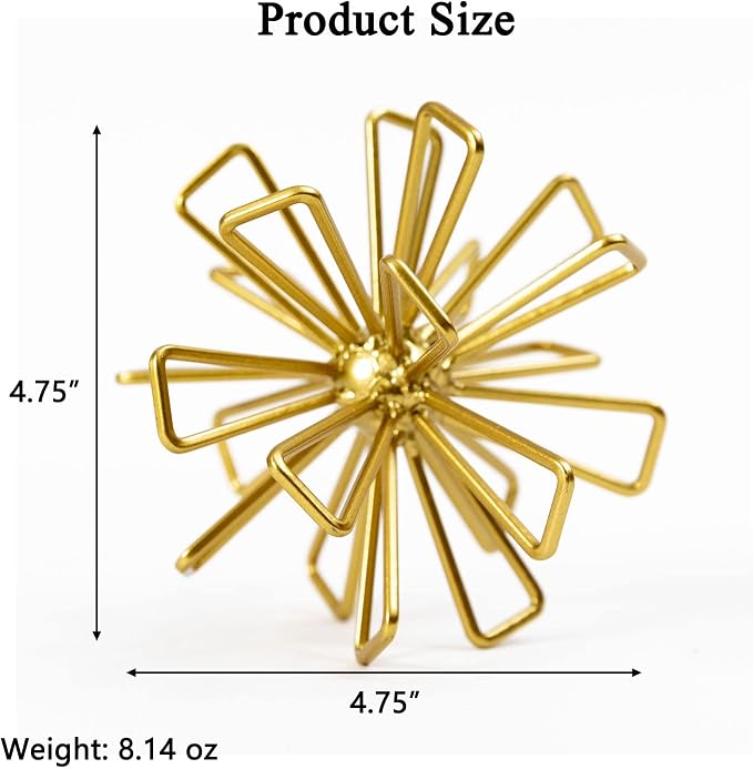 Metal Small Geometric Sculpture, 4.75" Gold Triangular Striking Iron Table Decoration Sphere, 3D Metal Home Table Top Decor Ball, Abstract Decorative Tabletop Orbs for Living Room Office