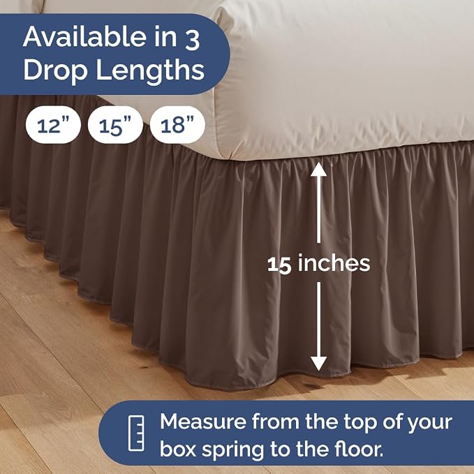 Bedskirt Full Size Ruffle - Ruffled Bed Skirt - 12 Inch Drop - Brown | Bedskirt with Platform, Ultra-Soft Premium Hotel Quality, Wrinkle Free, Fade & Shrink Resistant, for Women, Men, Kids & Teens