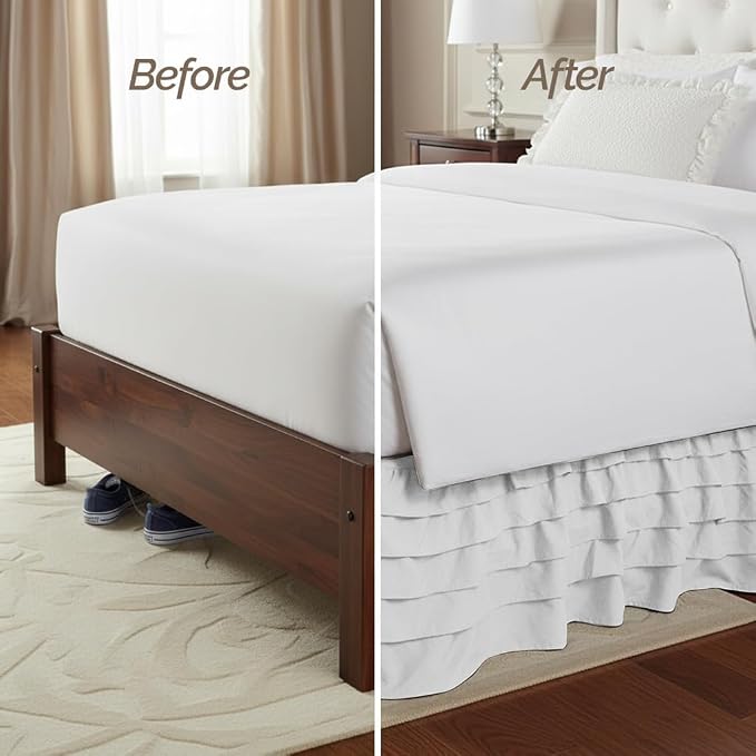 Elegant Comfort Luxurious 1500 Premium Hotel Quality Wrinkle and Fade Resistant Microfiber Multi-Ruffle Bed Skirt - 15inch Drop, Full, White