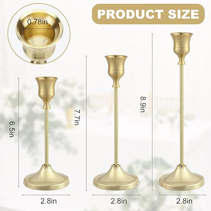 Candlestick Holders 4 Sets(12 Pcs), Gold Candle Holders with Anti-Slip Pad, Metal Taper Candle Holder, Candle Holder for Wedding Fireplace Mantel Housewarming Gift