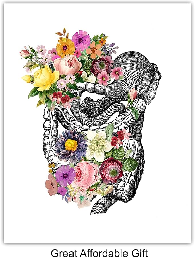 Original Flower Organs Wall Art Print Poster Set - Unique Steampunk Anatomy Home Decor for Dr Office - Gift for Doctor, Physician, Nurse, PA - 8x10 Unframed Photos - Heart, Lungs, Brain, Intestines