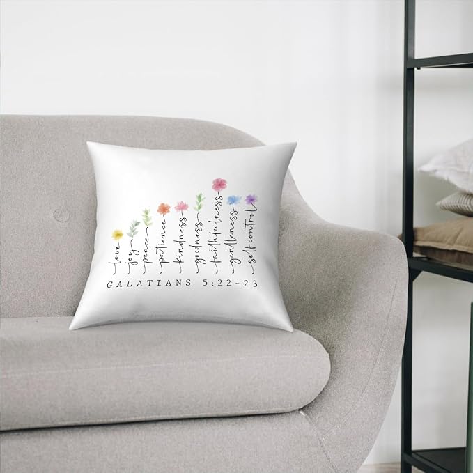 Fokongna Bible Verse Pillowcase 5:22-23 The Fruit Christian Faith Decor Script 18 x 18 Inch Throw Pillow Covers for Bedroom Living Room Couch Bed Sofa, Floral Decor Pillowcase