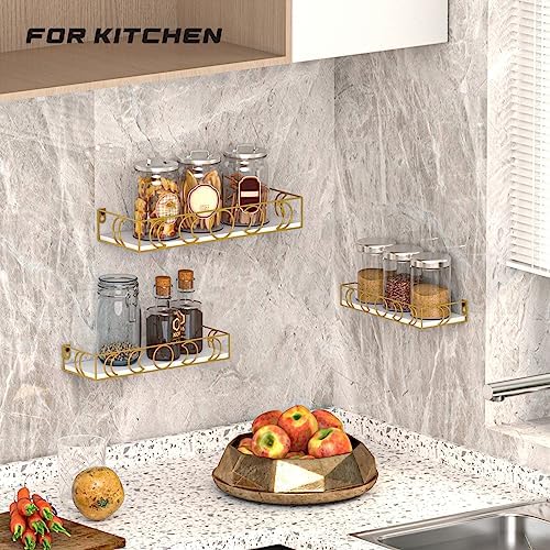 Moon Phase Wall Shelf, 3 Gold Side White Base Floating Shelves