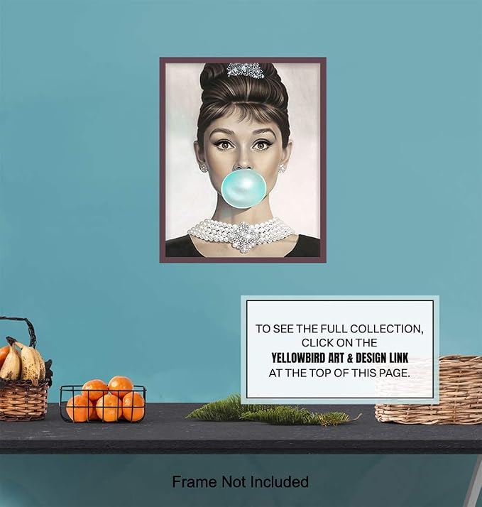 Audrey Hepburn Wall Art - Blue Audrey Hepburn Poster - Holly Golightly - Glam Wall Art - Vintage Movie Poster - Gift for Women, Her, Wife, Woman - Pop Art Wall Decor -Unframed