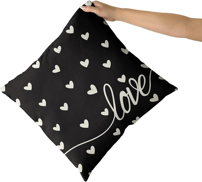 Giwawa Valentines Day Pillow Covers Set of 2 Black Love Hearts Throw Pillowcases Romantic Decorative Double Sided Cotton Square Cushion Covers 18x18inch for Sofa Couch Bedding Wedding Anniversary