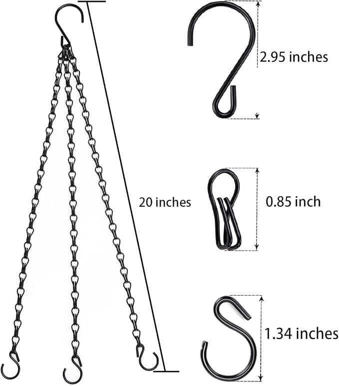 Heybe 20 Inch Hanging Basket Chain, 3 Point Hanging Chains with Hooks for Pot Planters Bird Feeders Lantern Lamp,Extended Hangers for Hanging Badkeys(20 inch,3 Point)