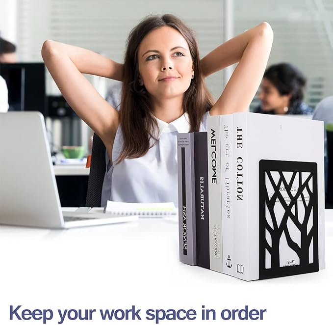 Book Ends-Metal Book End Supports for Bookrack Desk (Black, 10 Pair)