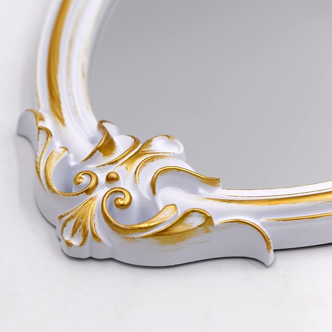 Eaoundm 16.5 x 11 inch Vintage Mirror Antique Mirror Shield Shape (White) | decorative wall mirror