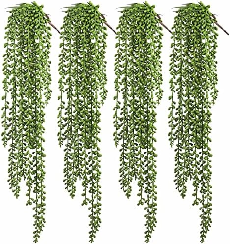 Meiliy 4Pcs 28" Fake Hanging Artificial Succulents String of Pearls Plants