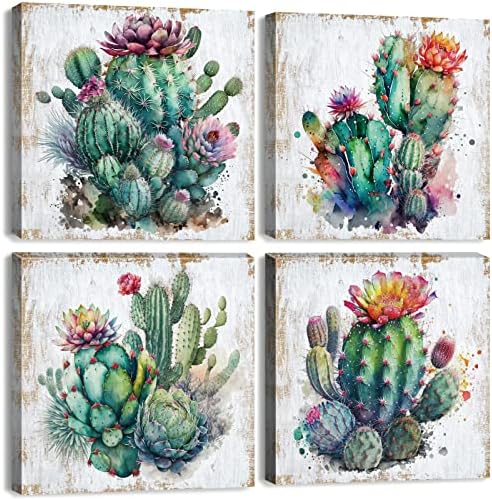 AIYISU Botanical Wall Art Cactus Decor Canvas Print for Living Room Green Succulent Pictures Mexican Southwestern Plants Posters Tropical Themed Artwork Garden Living Room Home Decoration 18x18” 4Pcs