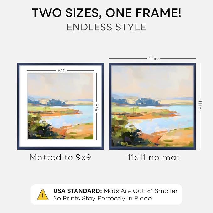Homeforia 11x11 Blue Picture Frame, High-End Metal, 9x9 Mat, Glass