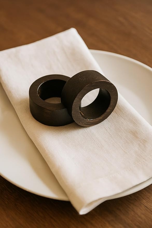 Handmade Wooden Napkin Ring Made by Artisan Beautifully Crafted and Designed in India (Set of 12, Natural Jalai)