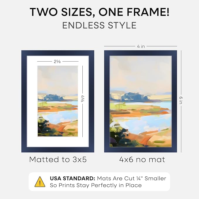 Homeforia 4x6 Blue Picture Frame, High-End Metal, 3x5 Mat, Glass