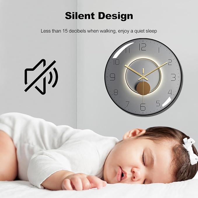 Ergocar Art Deco Silent Wall Clock - Non-Ticking Modern Metal Clock for Living Room, Bedroom, Office & Study Room