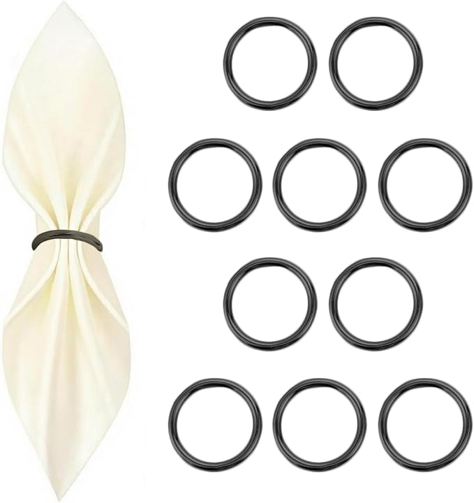 10 Pcs Black Napkin Rings - Metal Napkin Ring(Round) | Stainless Steel Napkin Rings for Table Settings Wedding Christmas Party Dinner Table