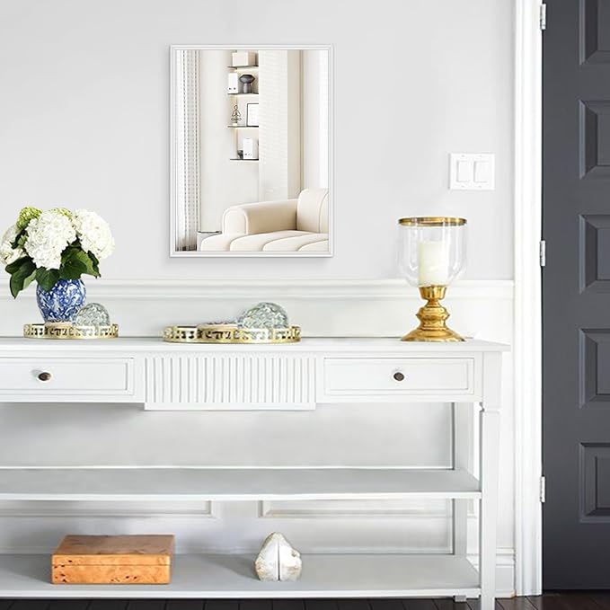 AAZZKANG Wall Mirror Large Rectangular White Mirrors with Metal Frame for Farmhouse Bathroom Bedroom Living Room Entryway Hanging Vertically or Horizontally 20"x16"