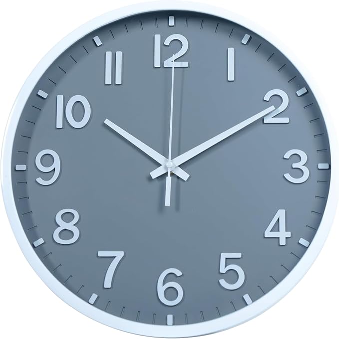 Wall Clocks Battery Operated 12 inch Modern Wall Clock,Silent Non Ticking Wall Clock for Living Room Bedroom Kitchen Office Classroom Decor (Gray White)