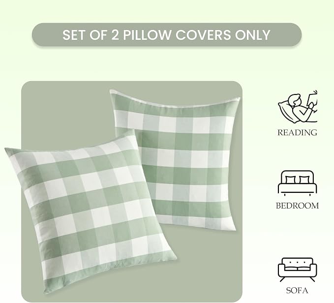 Sage Green Buffalo Check Plaid Outdoor Throw Pillow Cover 18x18 Set of 2 | Green Outdoor Pillow Covers 18 x 18, Outdoor Pillows for Patio Furniture,Sage Green Farmhouse Decorative Couch Pillow Covers