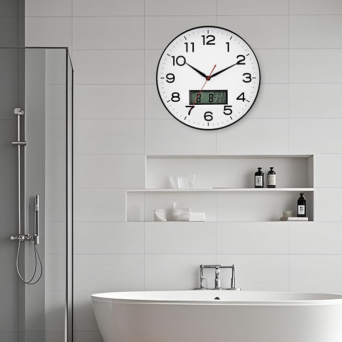 AKCISOT 12 Inch Wall Clock, Silent Battery Operated Analog Clock, Black | LCD | Office | Kitchen | Living Room | Classroom | Easy-to-read Numbers