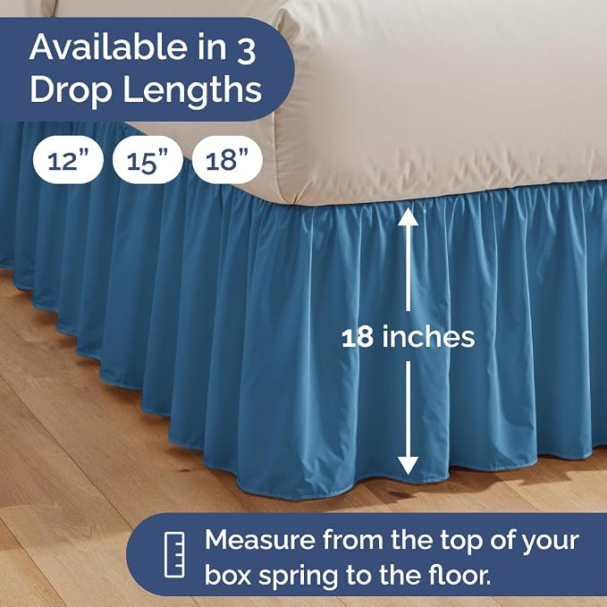Bedskirt King Size Ruffle - Ruffled Bed Skirt - 12 Inch Drop - Denim Blue | Bedskirt with Platform, Ultra-Soft Premium Hotel Quality, Wrinkle Free, Fade & Shrink Resistant, for Women, Men, Kids & Teens