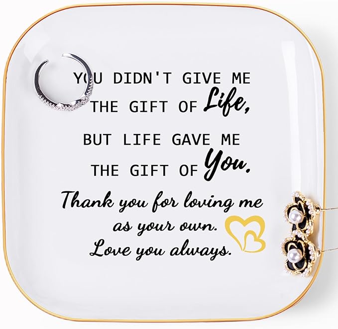 Piudee Step Mom Gifts for Bonus Mom Jewelry Dish Ring Dish Tray for Mother in Law Birthday Christmas Valentines for Stepmom Bonus Mom - Thank You for Loving Me As Your Own