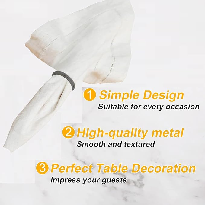 Grey Napkin Rings - 10 Pcs Stainless Steel Napkin Rings | Rotundity Metal Napkin Ring for Table Settings Wedding Christmas Party Dinner Table