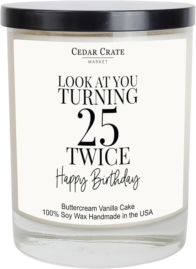 Cedar Crate Market 50th Birthday Gifts for Women Him,Happy 50th Birthday Decorations Candles Gift for Women Men, Funny 50 Years Old Ideas, Buttercream Vanilla Scented Soy Wax Handmade in USA