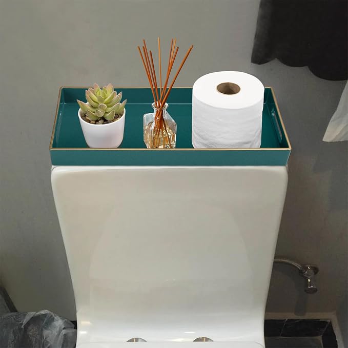 MAONAME Green Vanity Tray Set of 2, Rectange Toilet Tank Trays with Handles