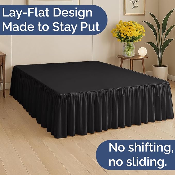 Bedskirt King Size Ruffle - Ruffled Bed Skirt - 12 Inch Drop - Black | Bedskirt with Platform, Ultra-Soft Premium Hotel Quality, Wrinkle Free, Fade & Shrink Resistant, for Women, Men, Kids & Teens
