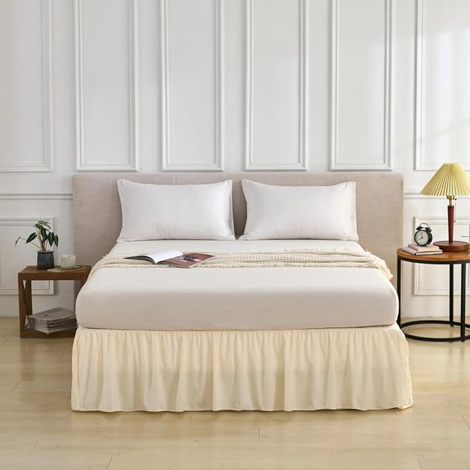 Bed Skirt Queen Size Ruffled Bed Skirt, 16'' Queen Dust Ruffle Bed Skirts | With Split Corners, Dust Ruffle with Platform, Microfiber, Breathable, Soft, Easy Fit, Beige