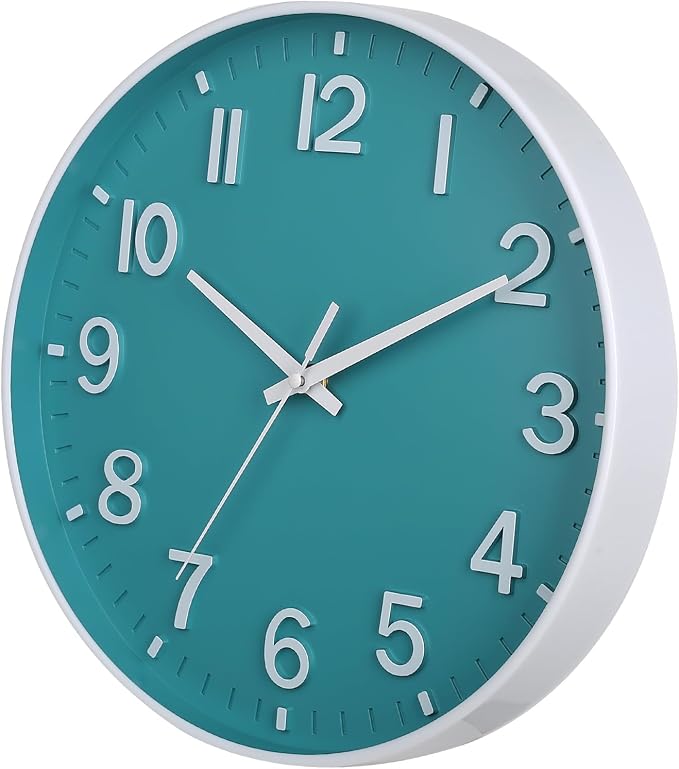 HZDHCLH 12 Inch Silent Wall Clock Battery Operated Non Ticking Teal | 12 inch Silent Non Ticking Modern Wall Clock for Living Room Bedroom Kitchen Office Classroom Decor