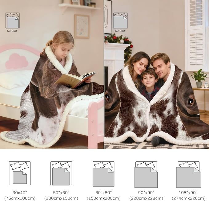 BlessLiving Throw Blanket, Dog, Twin | sherpa fleece fabric, Plush German Shorthair Pet Lovers Blankets print, for pet lovers, easy machine care