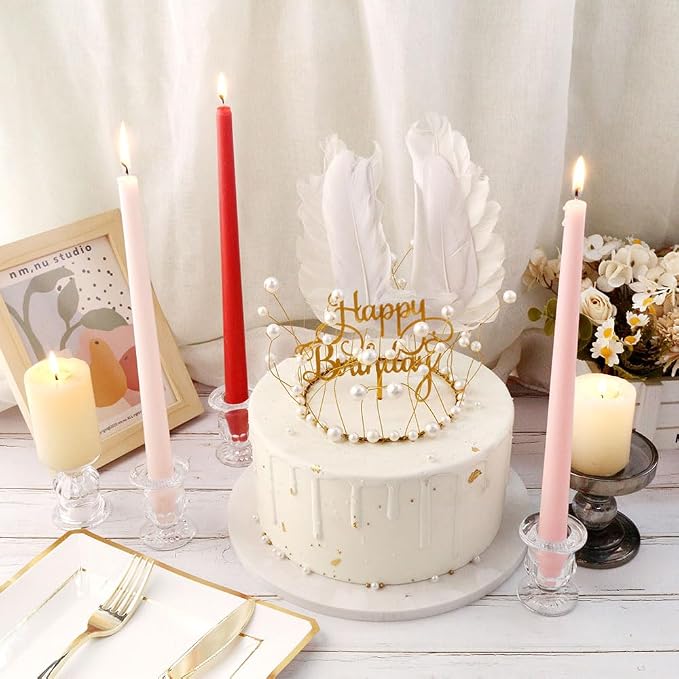 Glass Taper Candle Holder Set of 12 - Clear Crystal Candlestick Holders for Tapered Candles, Elegant Candle Stick Holder Set for Wedding Party Christmas Thanksgiving Festival (12, Transparent)