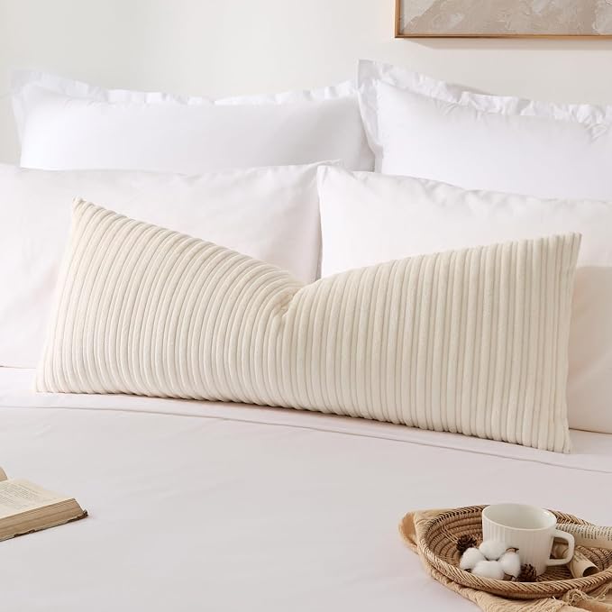 Kevin Textile Striped Corduroy 14”x36” Pillow Cover 1 Pack, Cream White