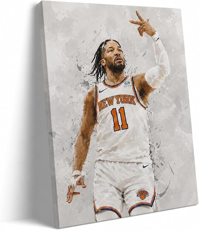 Jalen Brunson Basketball Canvas Wall Art, Sports Player Poster, 12x16 Inch | Abstract splash ink athletic artwork, motivational sports wall decor for teen boys room, bedroom, living room, gym or office