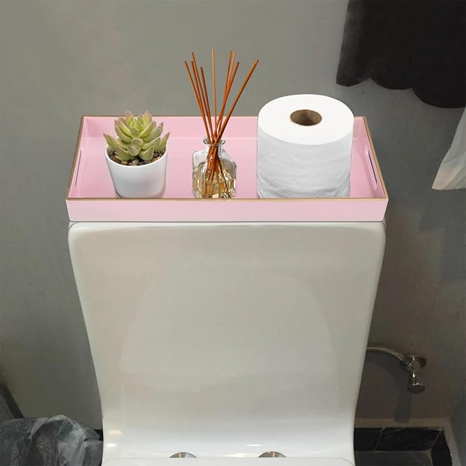 MAONAME Pink Vanity Tray Set of 2, Rectange Toilet Tank Trays with Handles