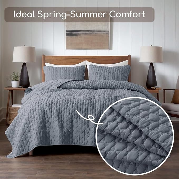 WDCOZY Blue Twin Quilt Size Bedding Sets with 1 Pillow Sham, Lightweight Soft Bedspread Coverlet, Quilted Blanket Thin Comforter Bed Cover for All Season, 2 Pieces, 68x90 inches