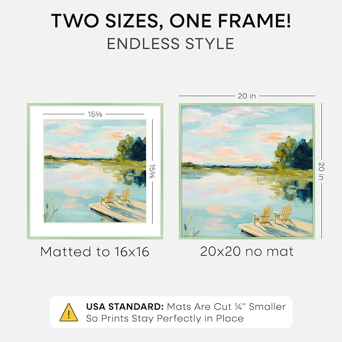 Homeforia 20x20 Green Picture Frame, High-End Metal, 16x16 Mat, Glass