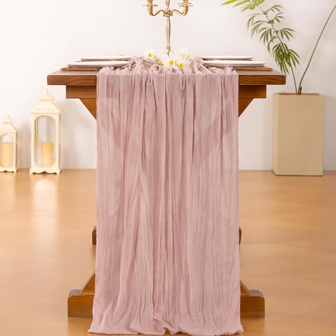 Pink Cheesecloth Table Runner Fall Boho Wedding Birthday Party Home Decor | Pink 6pcs Rustic Gauze 10FT Cheese Cloth Sheer Farmhouse Dining Runner for Baby Shower Bridal Holiday Decorations