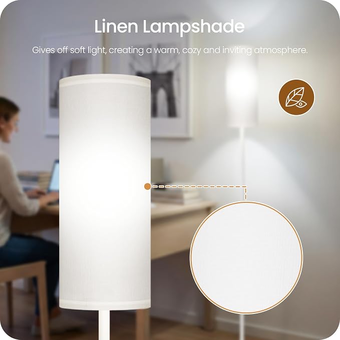 White Dimmable Floor Lamps for Living Room with Remote and Foot Switch, 64.4” Modern Standing Tall Lamp, Corner Lamp for Bedroom, Office, Bulb Included, 3000K-6500K, FCC Listed WCW06LD05W1