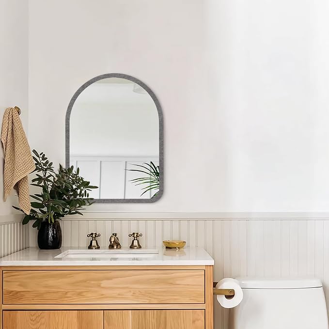 Arched Mirror for Wall, Large 20" x 16" Rustic Mirror with Wood Frame for Wall Decor Bathroom Vanity Mirror Living Room Entryway Hallway