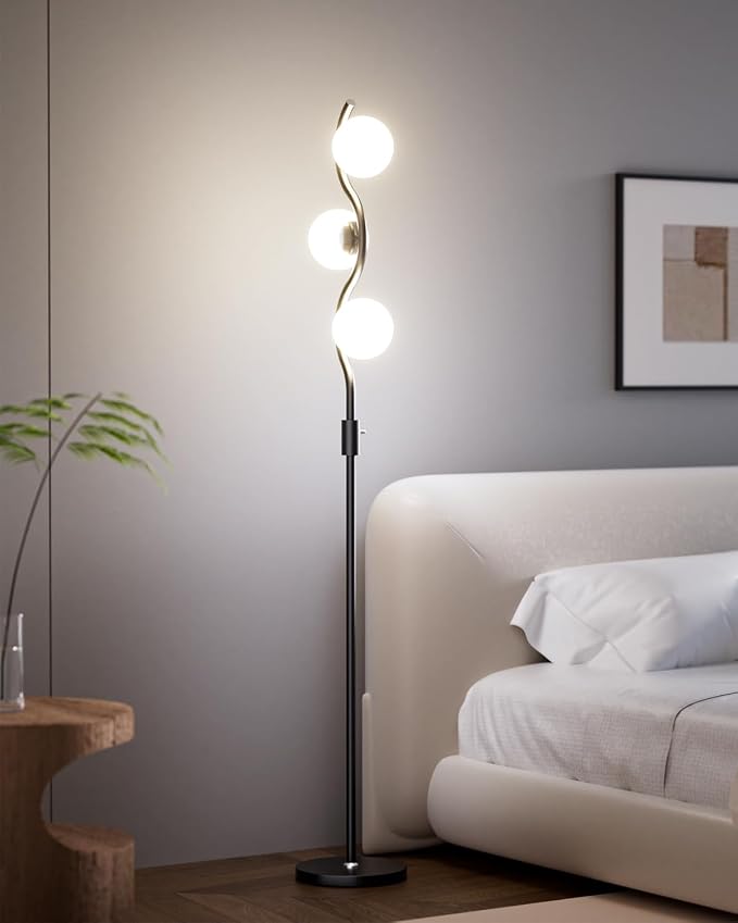 3 Globe Floor Lamp Dimmable Black Floor Lamps with 3 Soft Warm White 3000K Bulbs, Mid Century Modern Standing Tall Lamp with 5Lbs Heavy Basefor Living Room Bedroom Home Decor Sofa Beside