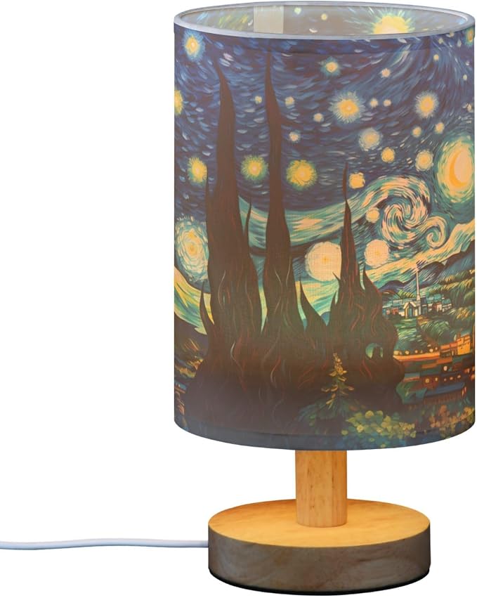 ALAZA Starry Night Mountain Art Decor Bedside Table Lamp with USB Port for Bedroom Nightstand Office Desk LED Bulb Included