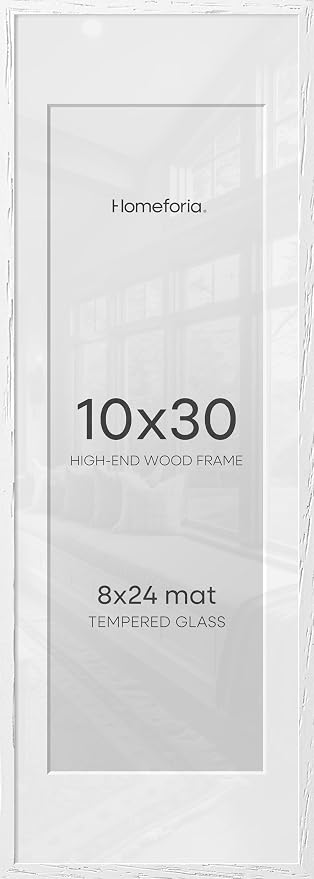 Homeforia 10x30 White Oak Picture Frame, High-End Wood, 8x24 Mat, Glass