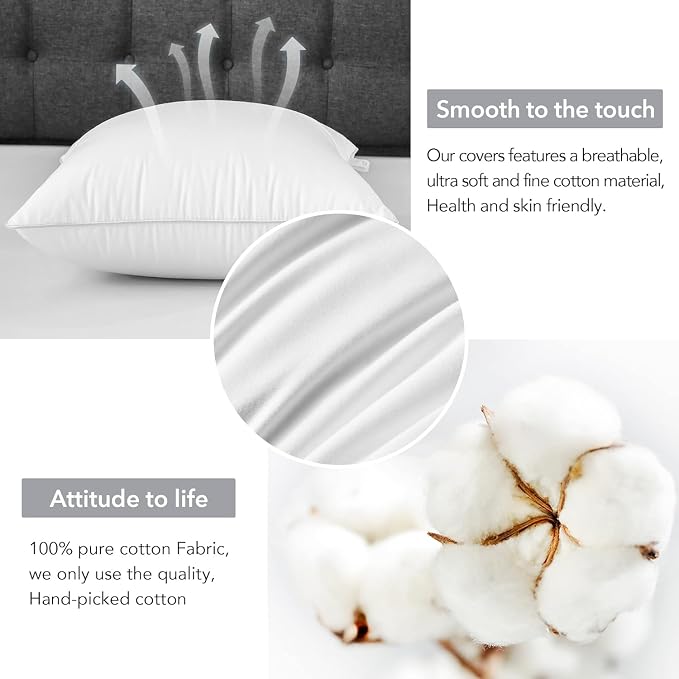 FAVRIQ 22 x 22 Pillow Inserts - Firm and Fluffy Decorative Square Sofa Throw Pillow with 100% Cotton Cover - Down Alternative Pack of 4