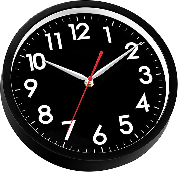 AKCISOT 10 Inch Wall Clock, Silent Battery Operated Analog Clock, Black | Classroom | Kitchen | Office | Easy to Read Numbers | Garage