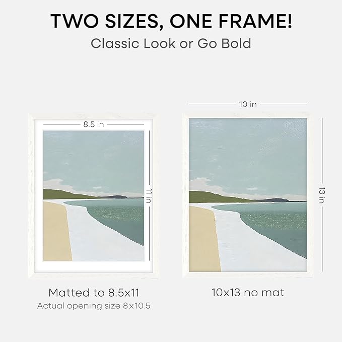 Homeforia 10x13 White Oak Picture Frame, High-End Wood, 8.5x11 Mat, Glass