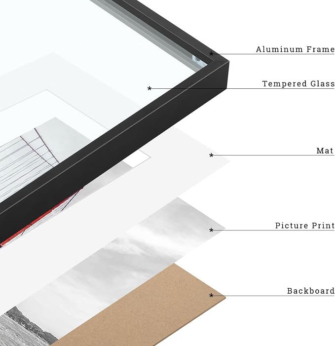 Frametory 16x20 Black Aluminum Metal Picture Frame Mat for 11x14 Glass