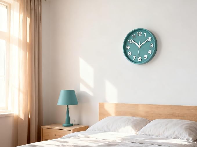 JENLYSTIME 8 Inch Vibrant Teal Modern Wall Clock – Silent Non-Ticking, Bold 3D Numbers, Precise Quartz Movement | Decorative Desk & Wall Clock with Stand for Home, Kitchen, Bedroom, or Office
